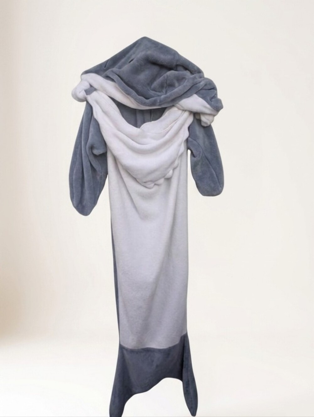 Kids Gray and White Plush Shark Footie Robe